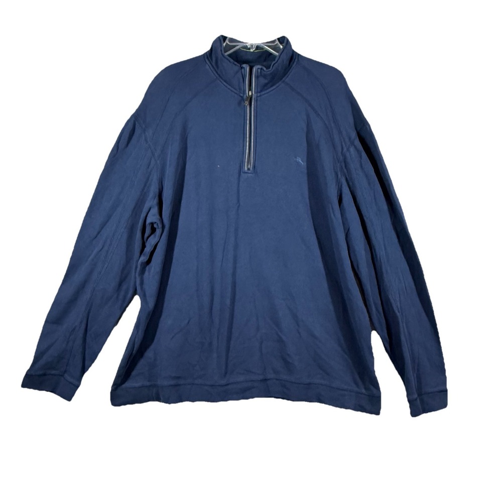 Tommy Bahama 1/4 zip Heavy Weight Sweater Men's 2XL Blue Pima Cotton